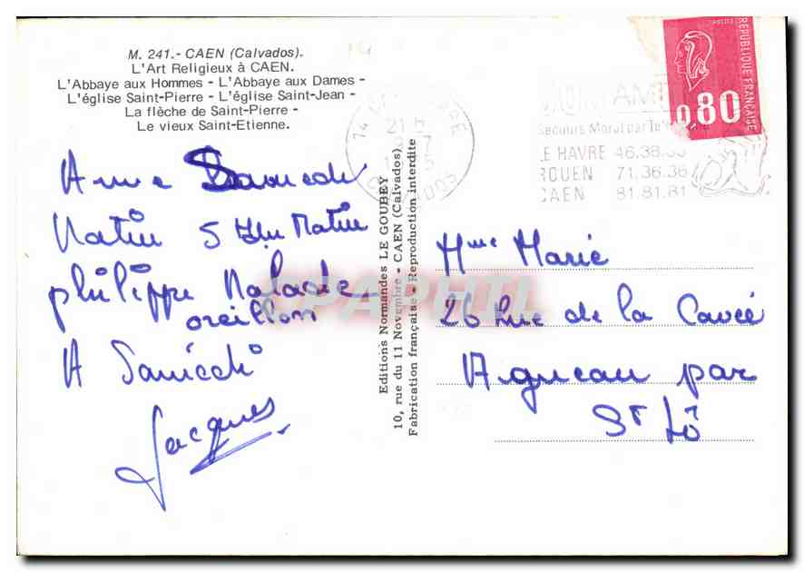 CPM Caen Calvados L'Art Religieux a Caen  — Rückseite