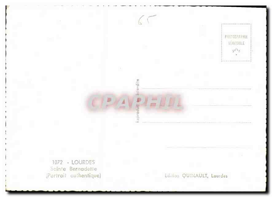 CPM Lourdes Sainte Bernadette Soubirous Portrait Authentique  — Verso