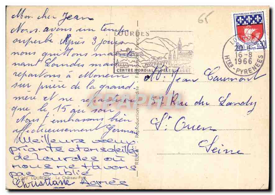 CPM Lourdes Le Chateau Font  — Verso