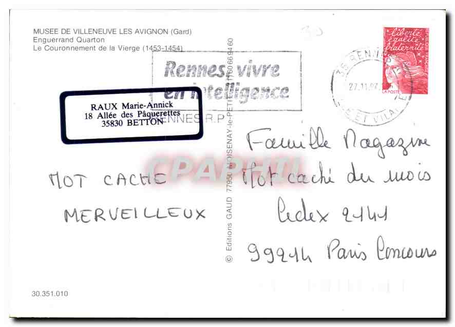 CPM Musee de Villenueve les Avignon Gard Enguerrand Quaton Le Couronnement de la Vierge 1453 1454  — Verso