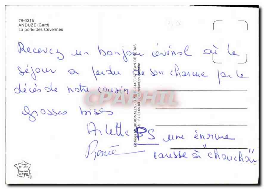 CPM Anduze Gard La Porte des Cevennes  — Rückseite