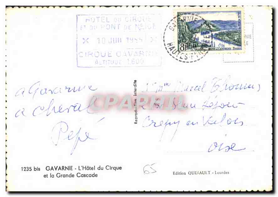 CPM Gavarnie L'Hotel du Cirque et la Grande Cascade  — Verso