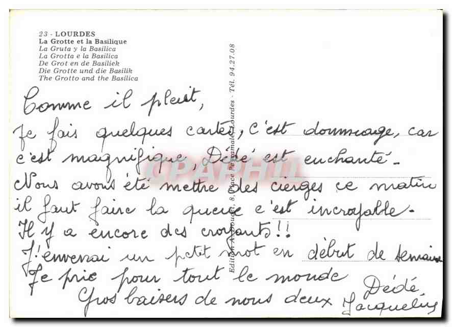 Lourdes — La Grotte et la Basilique — Éditions P. Gourdon, n° 23 — Verso