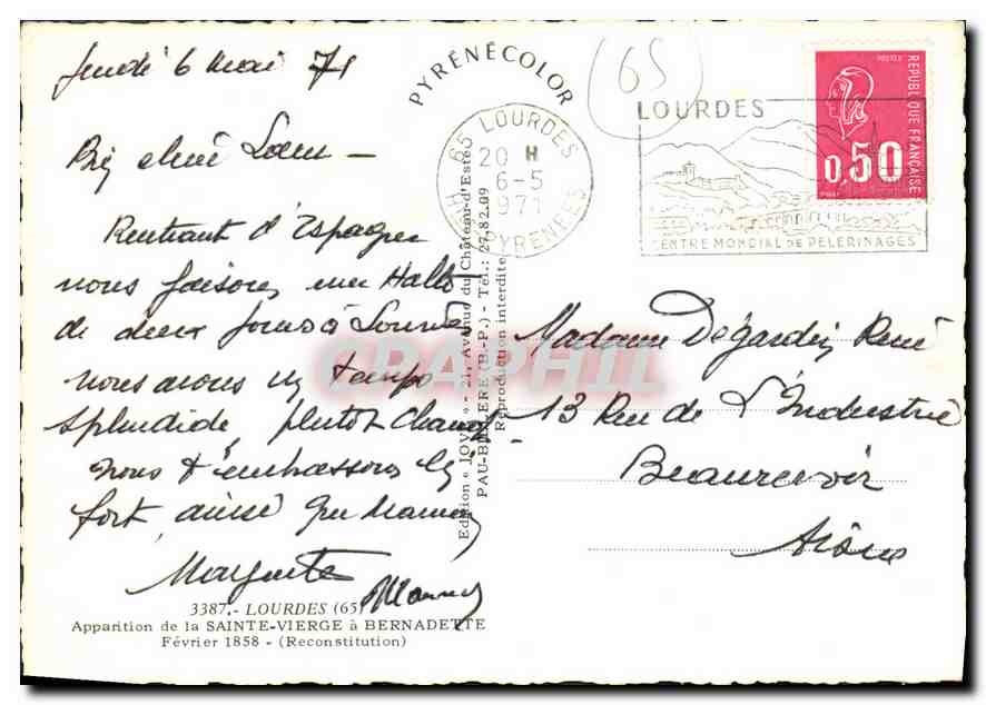 CPM Lourdes Apparition de la Sainte Vierge a Bernadette Fevrier 1858  — Rückseite