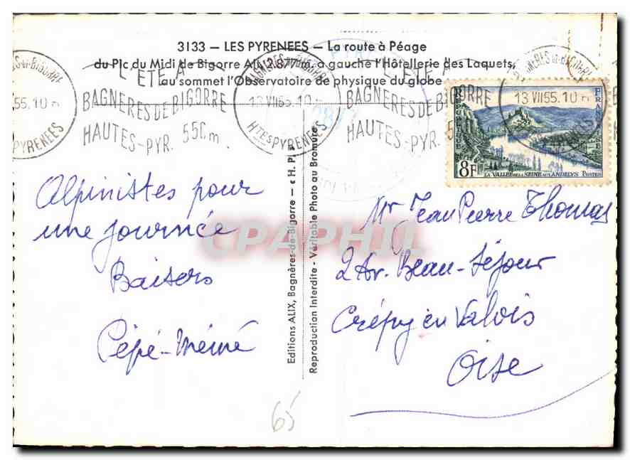 CPM Les Pyrenees La route a Peage du Pic du Midi Bigorre  — Rückseite
