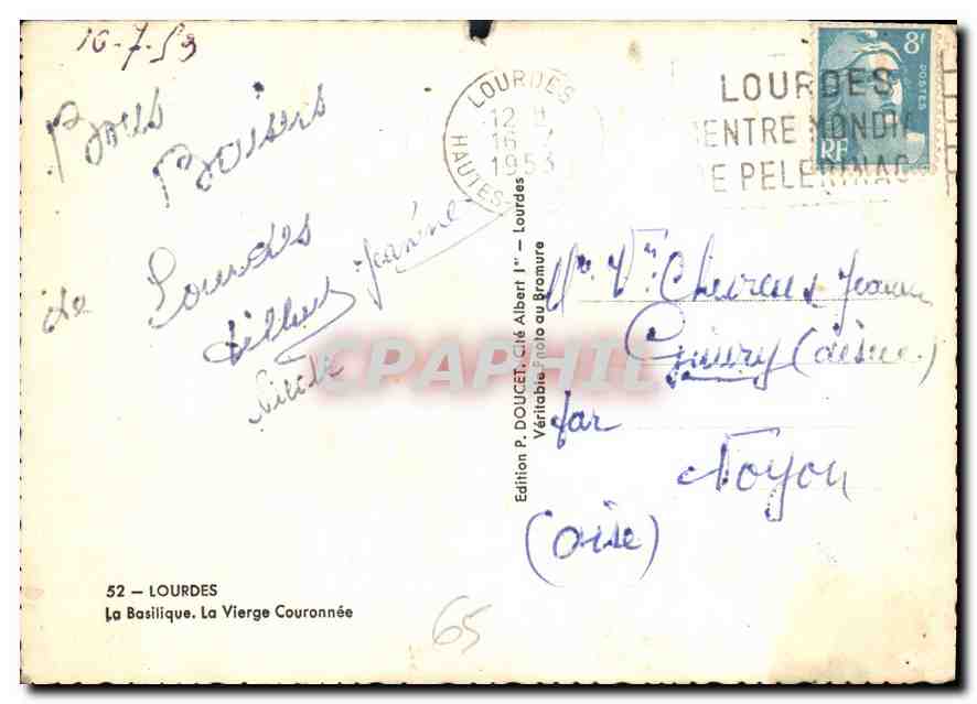 CPM Lourdes La Basilique La Vierge Couronnee  — Verso