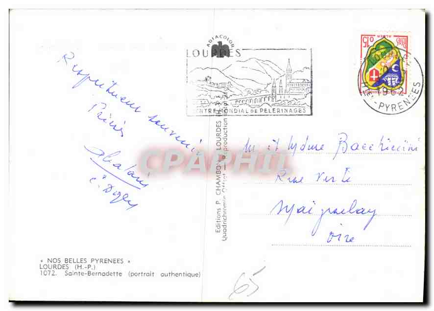 CPM Nos Belles Pyrenees Lourdes HP Sainte Bernadette portrait authentique  — Verso