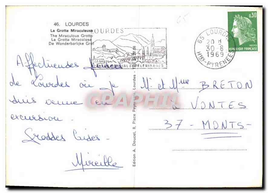 CPM Lourdes La Grotte Miraculeuse  — Verso