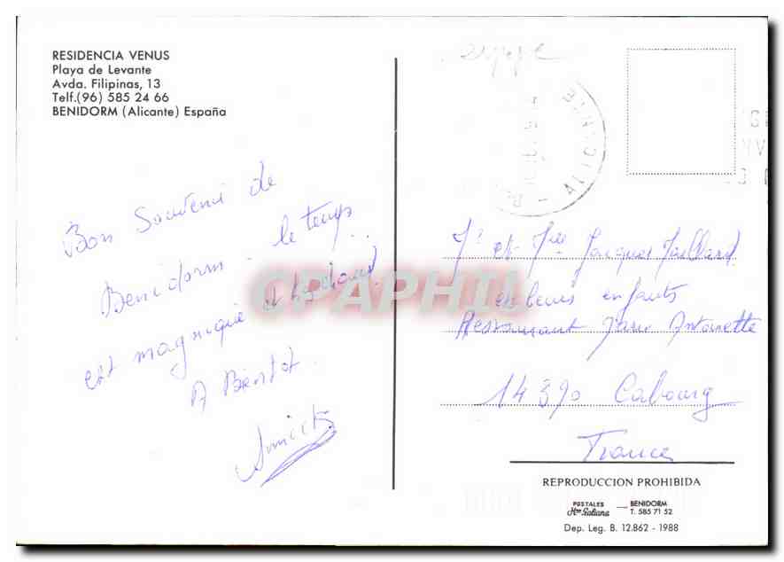 CPM Residencia Venus Playa de Levante Avida Filipinas  — Verso