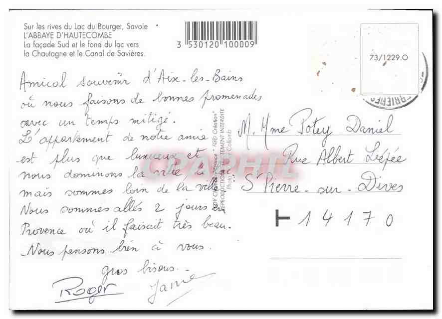 CPM Sur les rives du lac du Bourget Savoie L'Abbaye d'Hautecombe  — Rückseite