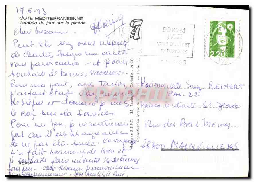 CPM Cote Mediterraneenne Tombee du joir sur la pinede   — Verso