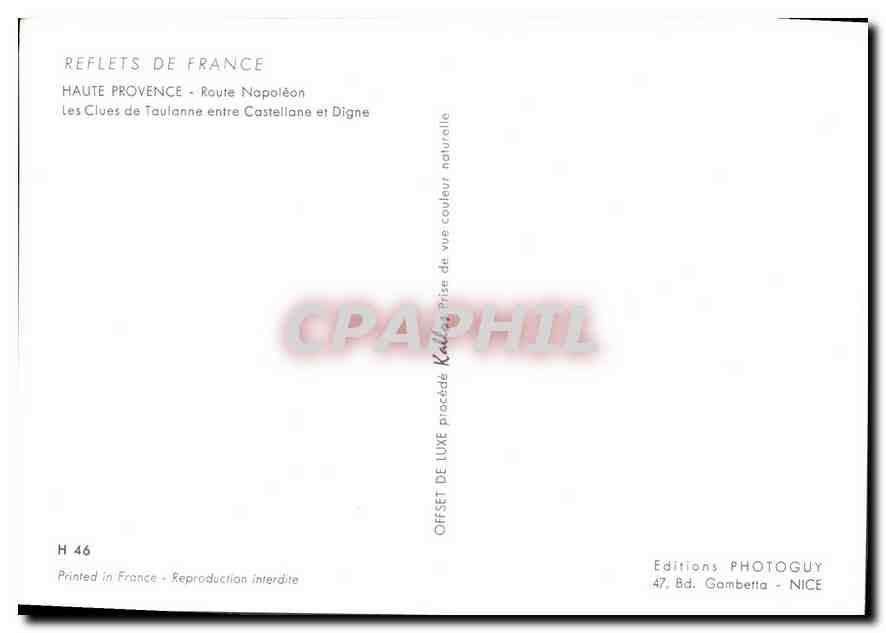 Les Clues de Taulanne entre Castellane et Digne — Route Napoléon — Editions PHOTO GUY — Rückseite