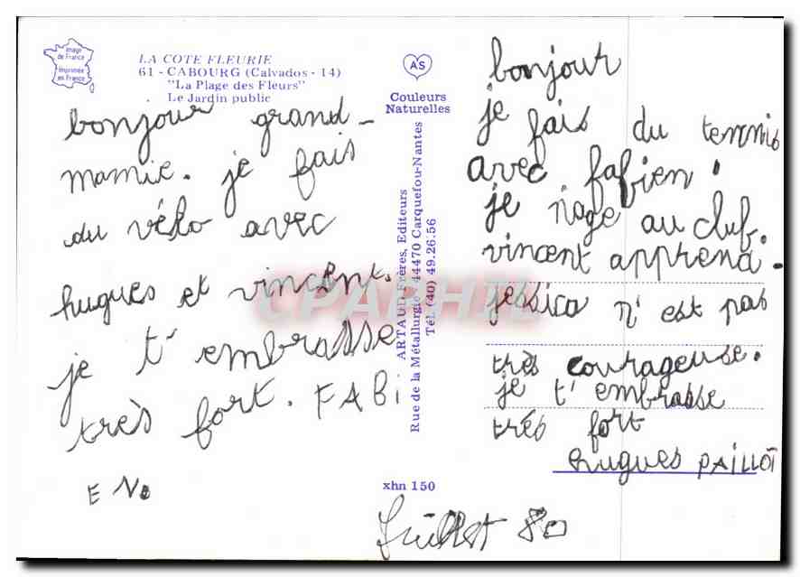 CPM La Cote Fleurie Cabourg Calvados La Plage des fleurs  — Verso