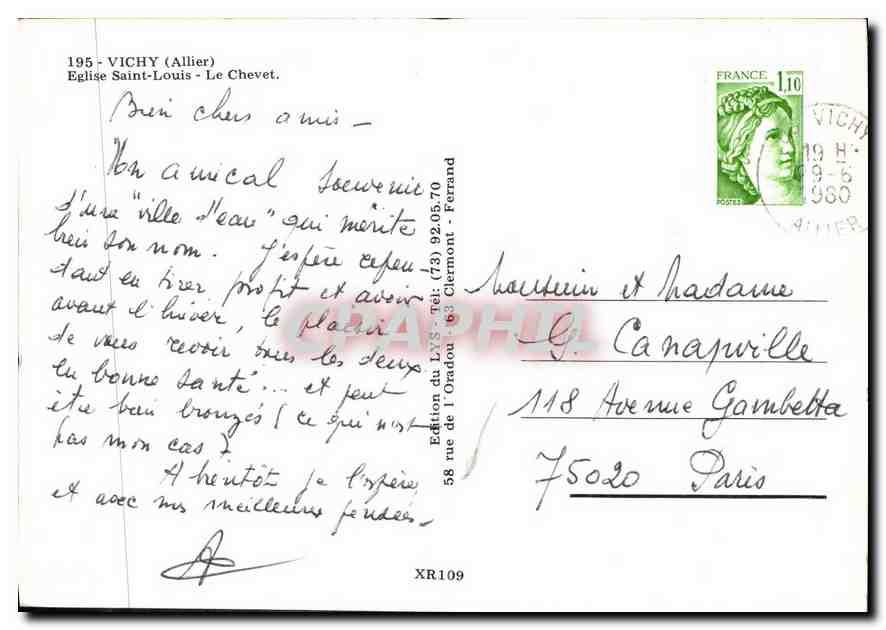 CPM Vichy Allier Eglise Saint Louis Le Chevet  — Rückseite