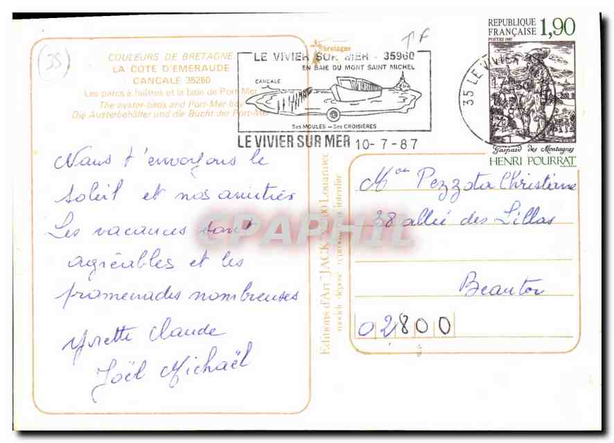 Cancale — Côte d'Émeraude — Éditions d'Art Jack — Verso