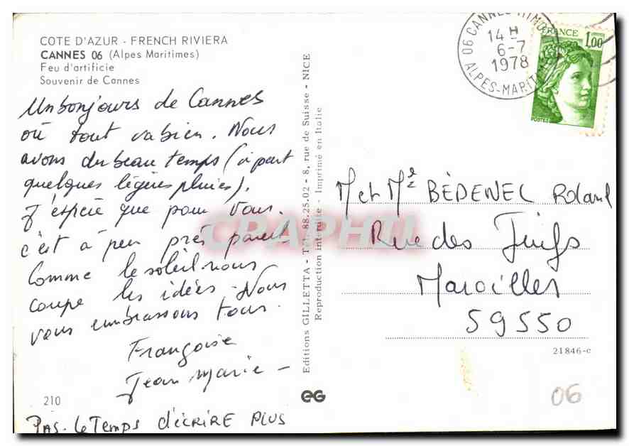 Cannes — Feu d'artifice — Éditions GILLETTA, NICE — Rückseite