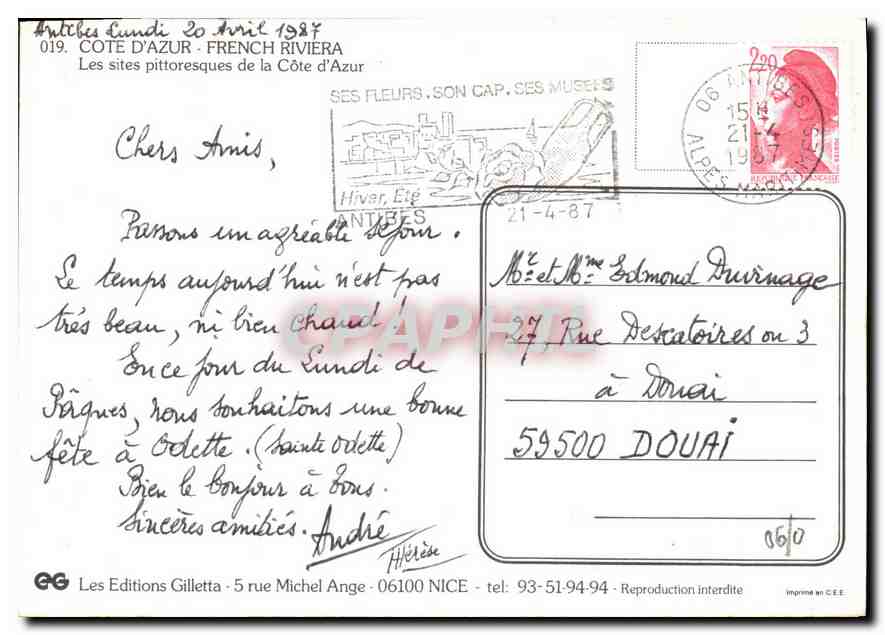 CPM Cote d'Azur French Riviera Les Sites pittoresques de la Cote d'Azur  — Rückseite