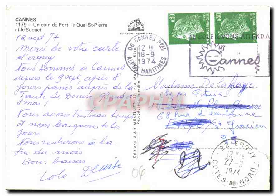 CPM Cannes Un coin du Port le Quai St Pierre et le Suquet  — Rückseite