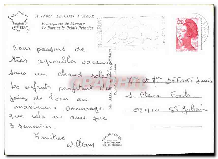 Monaco — Le Port et le Palais Princier — Édition AJAX, Imprimerie d'Art — Achterkant