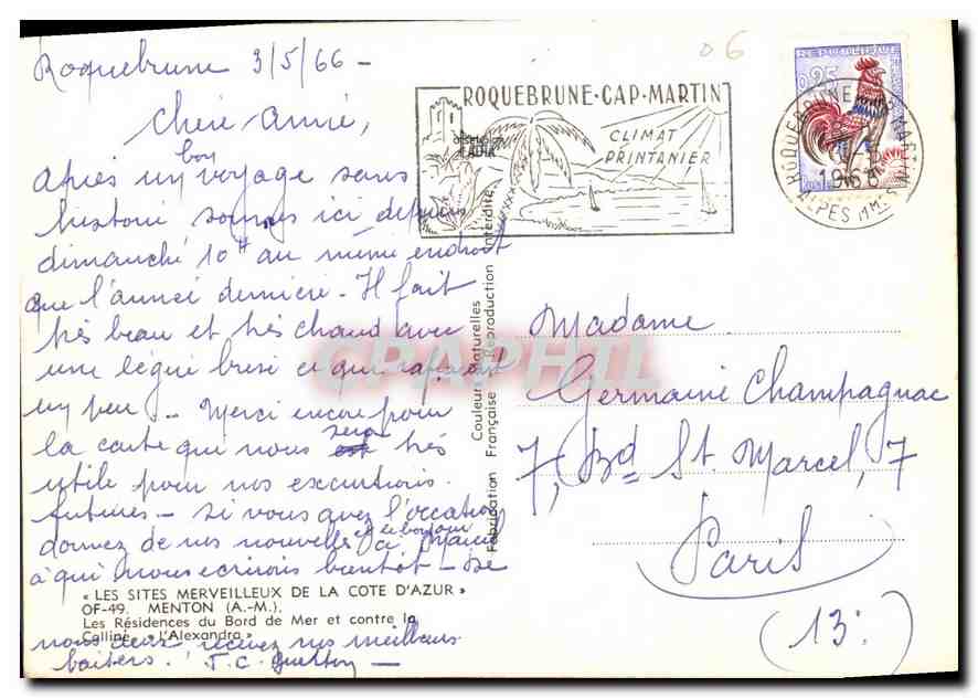CPM Les Sites Merveilleux de la Cote d'Azur Menton  — Rückseite