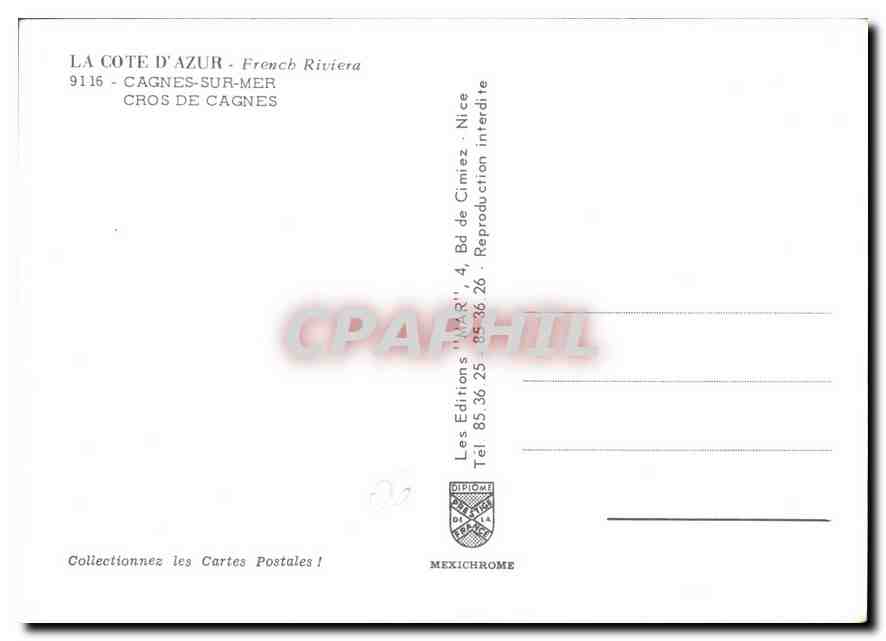 Cagnes sur Mer — Cros de Cagnes — Éditions Diplôme, Nice — Verso