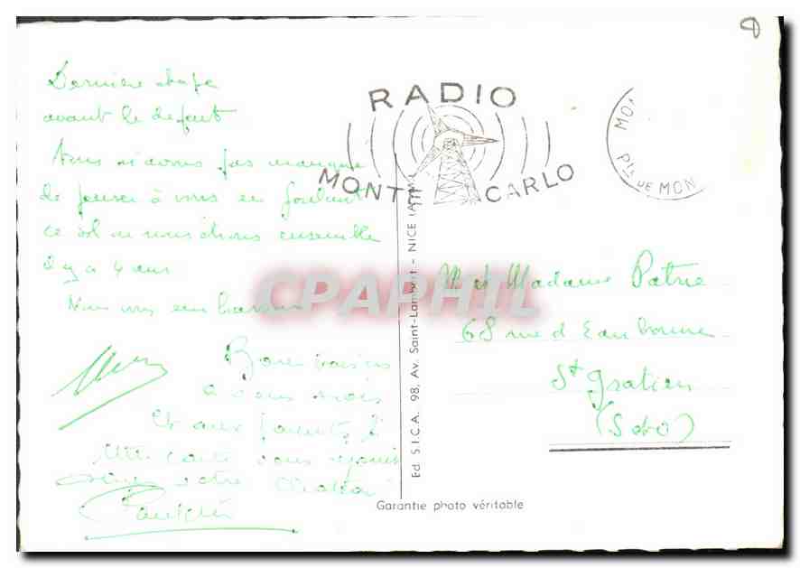 Principauté de Monaco - Le Port et Monte-Carlo vus du Rocher. Palais du Prince — Éd. S.I.C.A. n° P 104 — Rückseite