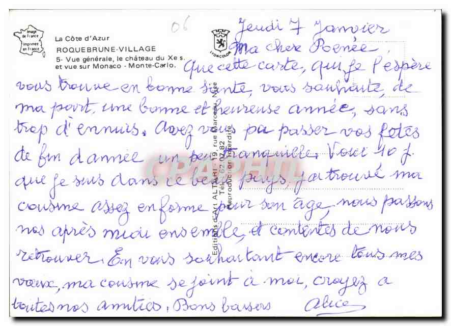 CPM La Cote d'Azur Roquebrune Village Vue generale le chateau du Xe s et vue sur Monaco Monte Carlo  — Rückseite