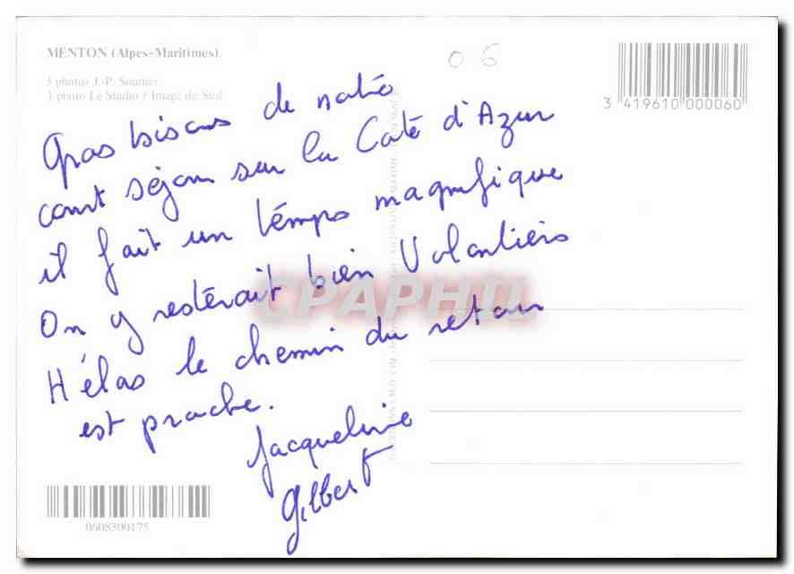 Menton — vue panoramique et rue commerçante — Le Studio d'Image de Sud — Verso