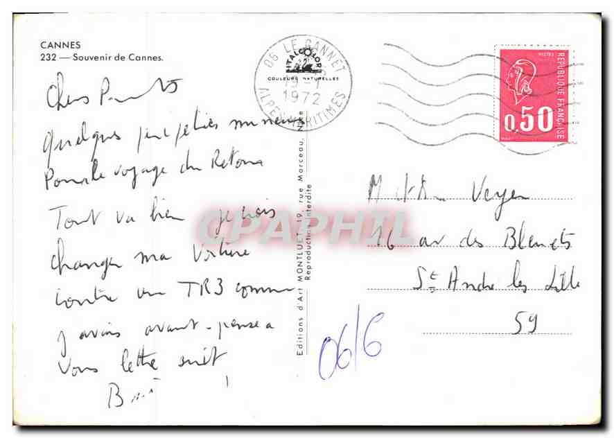 CPM Cannes Souviner de Cannes  — Rückseite