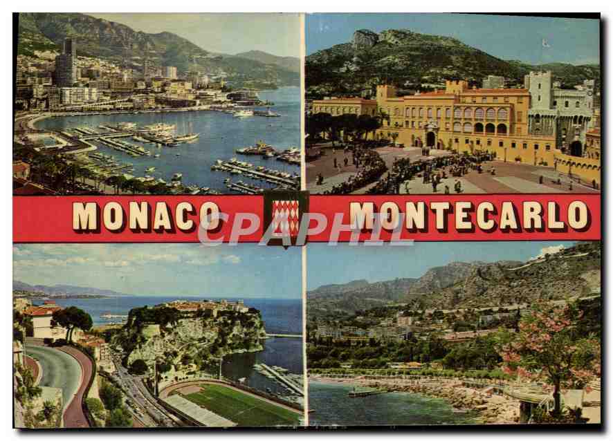 CPM Principaute de Monaco Le Palais Princier Vue du Port Le Rocher des Grimaldi Le Beach 