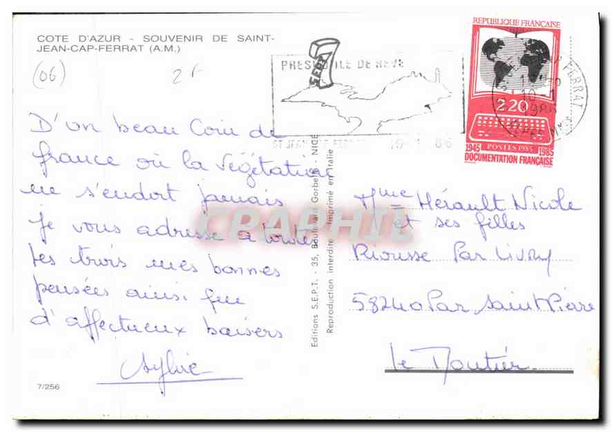 CPM COte d'Azur Souvenir de Saint Jean Cap Ferrat  — Verso