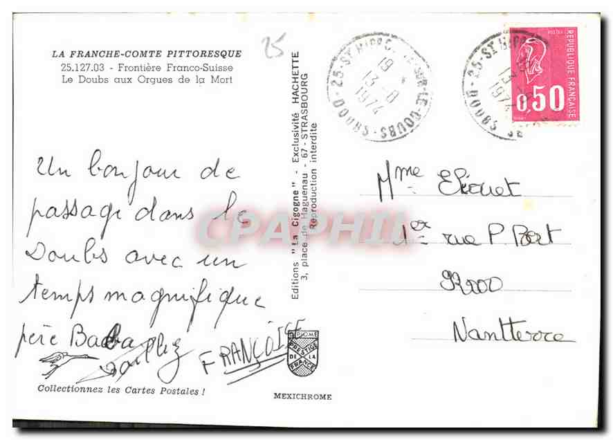 CPM La Franche Comte Pittoresque Frontiere Franco Suisse le Doubs aux Orgues de la Mort  — Rückseite