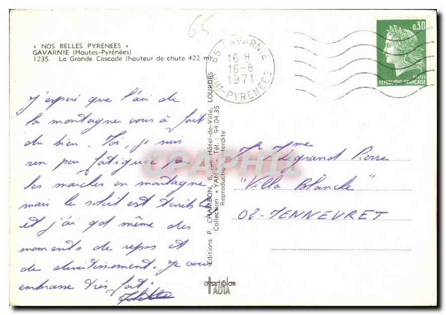 CPM Nos Belles Pyrenees Gavarnie Hautes Pyrenees La Grande Cascade  — Verso