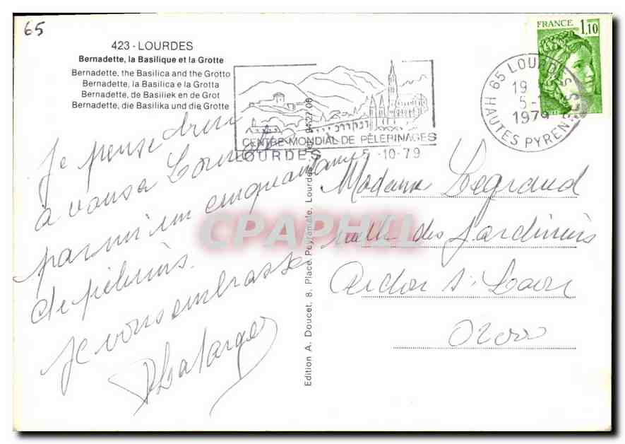 CPM Lourdes Bernadette la Basilique et la Grotte  — Verso
