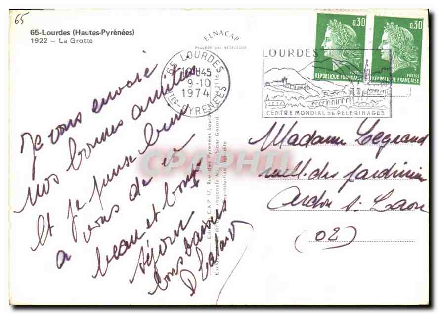 CPM Lourdes Hautes Pyrenees La Grotte  — Verso