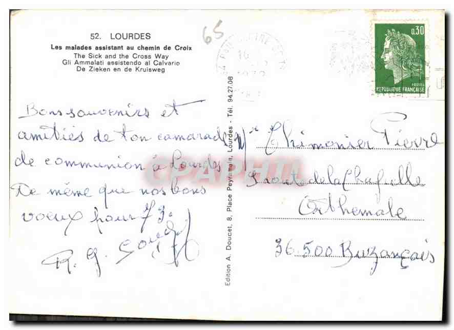 CPM Lourdes Les malades assistant au chemin de Croix  — Verso
