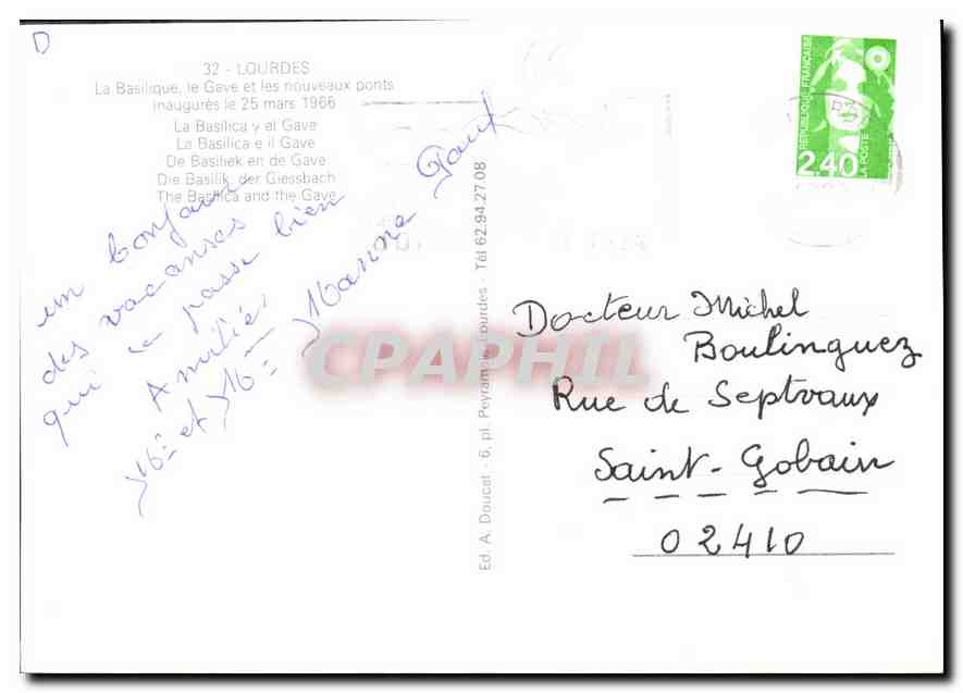 CPM Lourdes La Basilique le gave et les nouveaux ponts inaugures le Mars 1966  — Verso