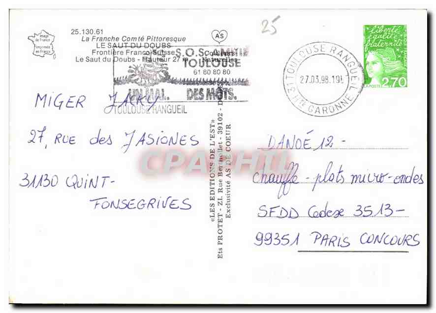 Le Saut du Doubs — Frontière France-Suisse — Éditions AS — Verso