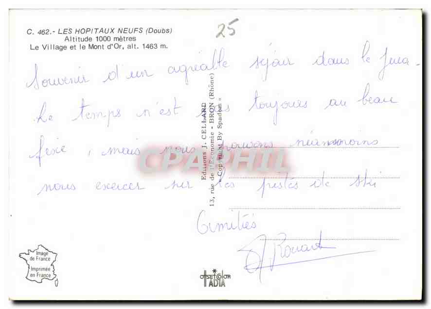Les Hôpitaux-Neufs — Village et le Mont d'Or — Éditions J. Cellard — Verso