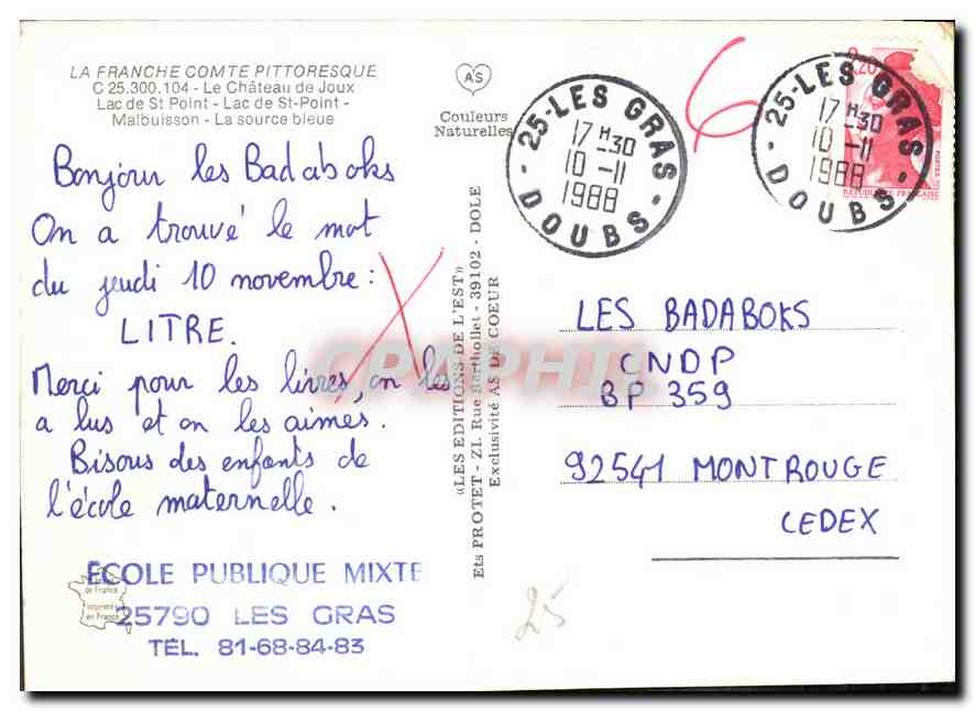 CPM La Franche Comte Pittoresque Le Chateau de Joux Lac de St Point  — Rückseite