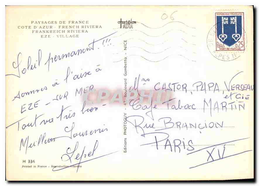 CPM Paysages de France Cote d'Azur French Riviera  — Verso