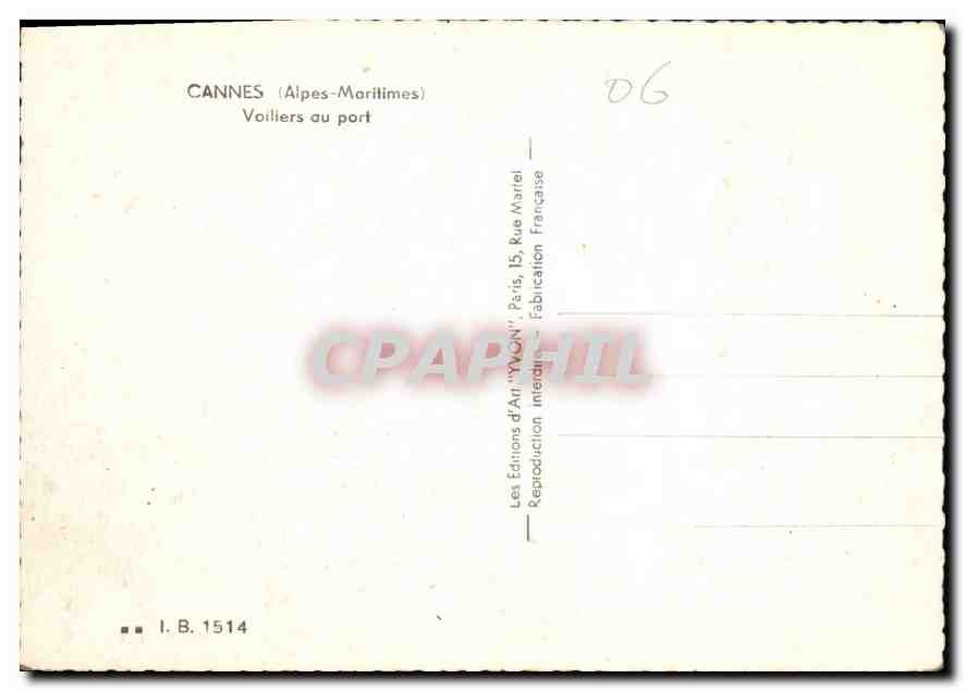 CPM Cannes Alpes Maritimes Voiliers au port  — Verso