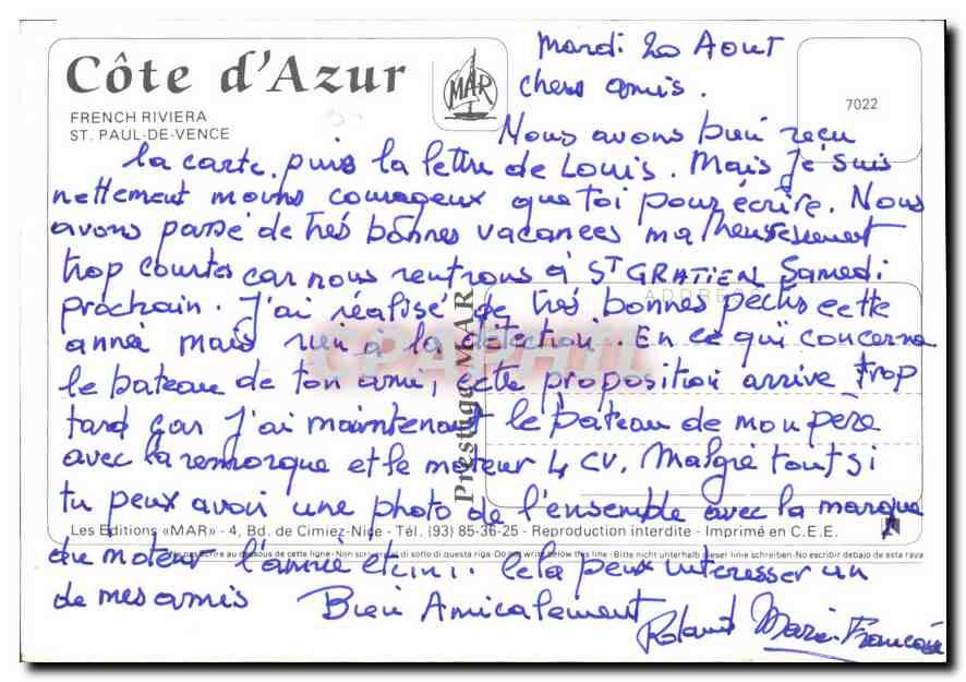 CPM Cote d'Azur French Riviera St Paul De Vence  — Rückseite