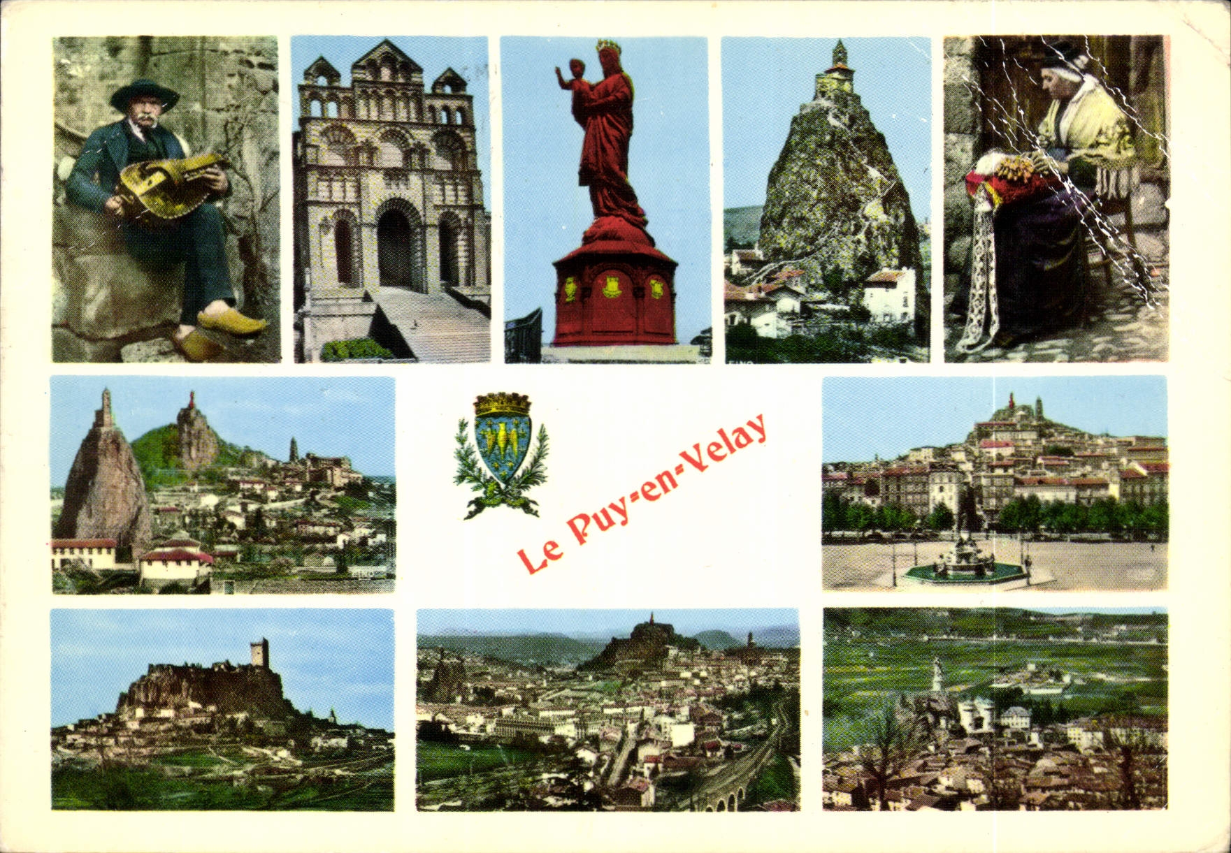 CPM Souvenir d'Une Visite au Puy Haute Loire Joueur de Vieille Montee de la Cathedrale 