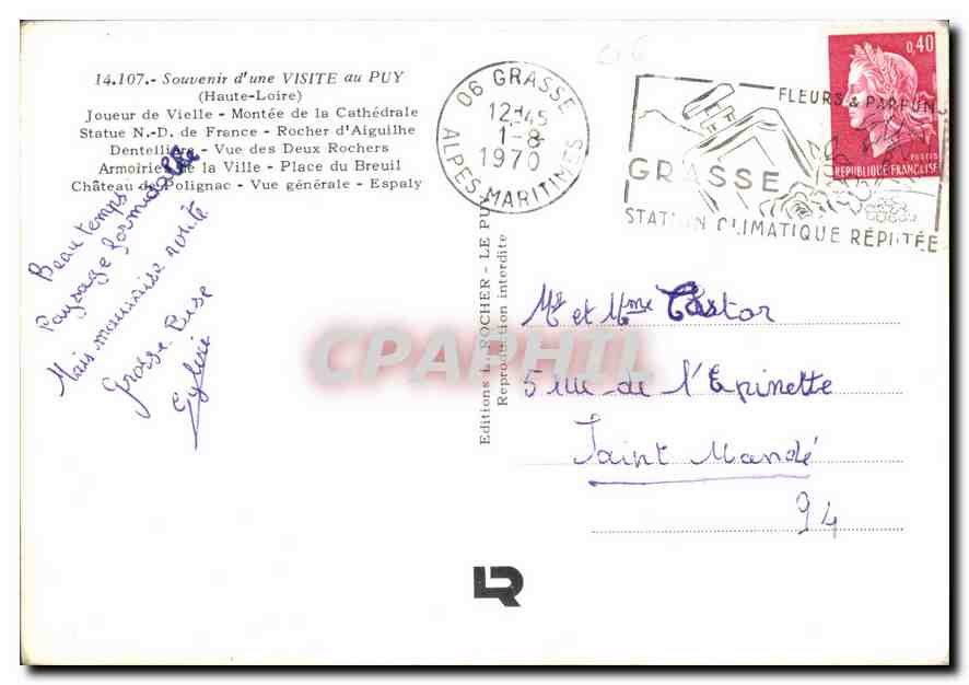 CPM Souvenir d'Une Visite au Puy Haute Loire Joueur de Vieille Montee de la Cathedrale  — Rückseite
