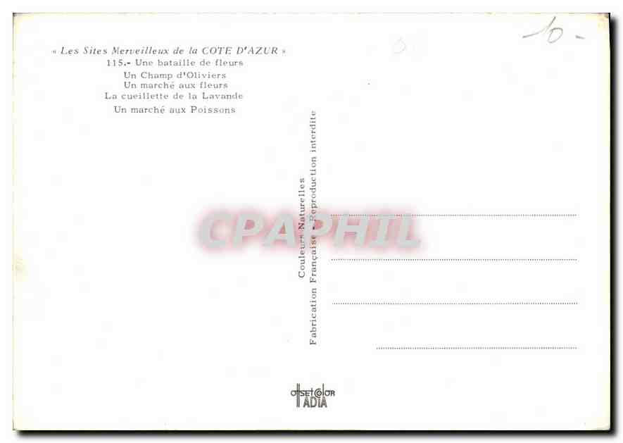 CPM Les Sites Merveilles de la Cote d'Azur Une bataille de fluers  — Verso