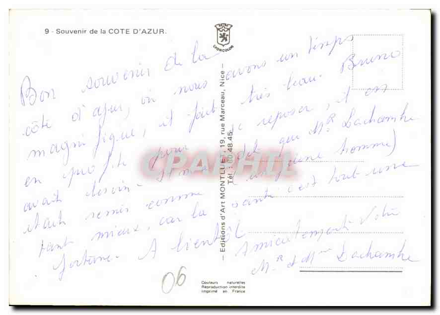 CPM Souvenir de la Cote d'Azur  — Verso