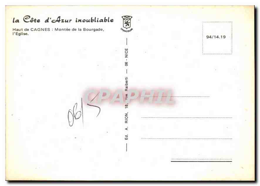 CPM La Cote d'Azur inoubliable Hayt de Cagnes Montee de la Bourgade l'Eglise  — Verso