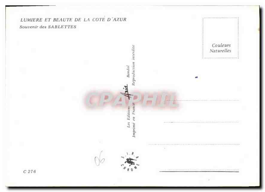 CPM Lumiere et Beaute de la Cote d'Azur Souvenir des Sablettes  — Verso