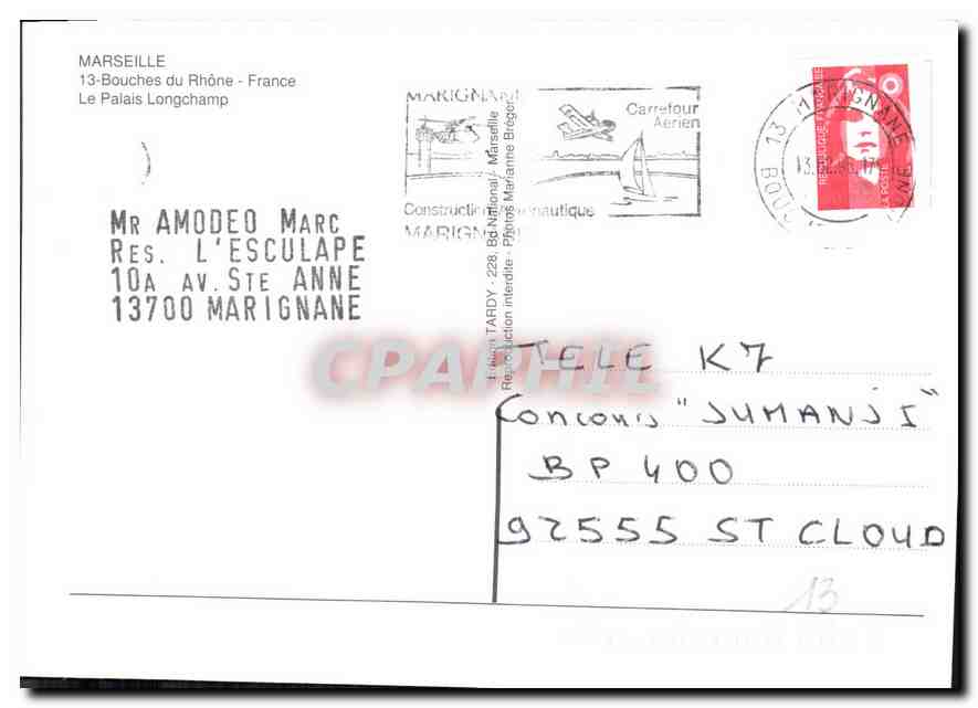 CPM Marseille Bouches du Rhone France Le Palais Longchamp  — Verso
